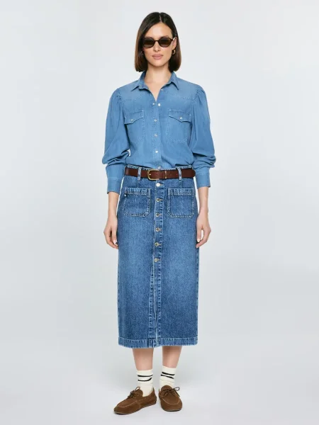 Women's navy blue denim midi skirt Gaia 627