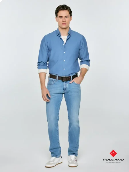 Men's slim cotton shirt, blue, Frankinison 400