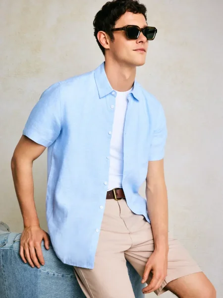 Men's linen shirt with short sleeves, Linerso