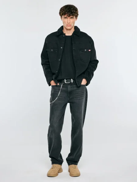 MEN'S DENIM JACKET WITH FUR BLACK DENVER 928