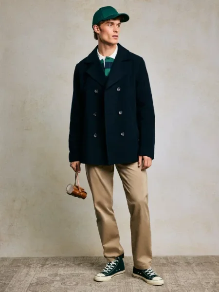 Men's double-breasted peacoat, navy blue, Komplit 404